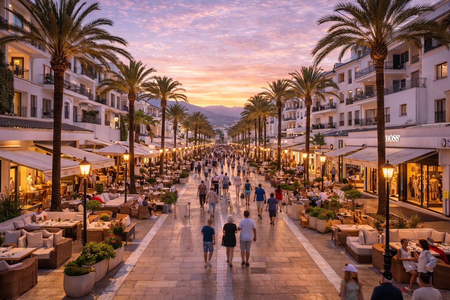 Boulevard met palmen aan de Spaanse kust